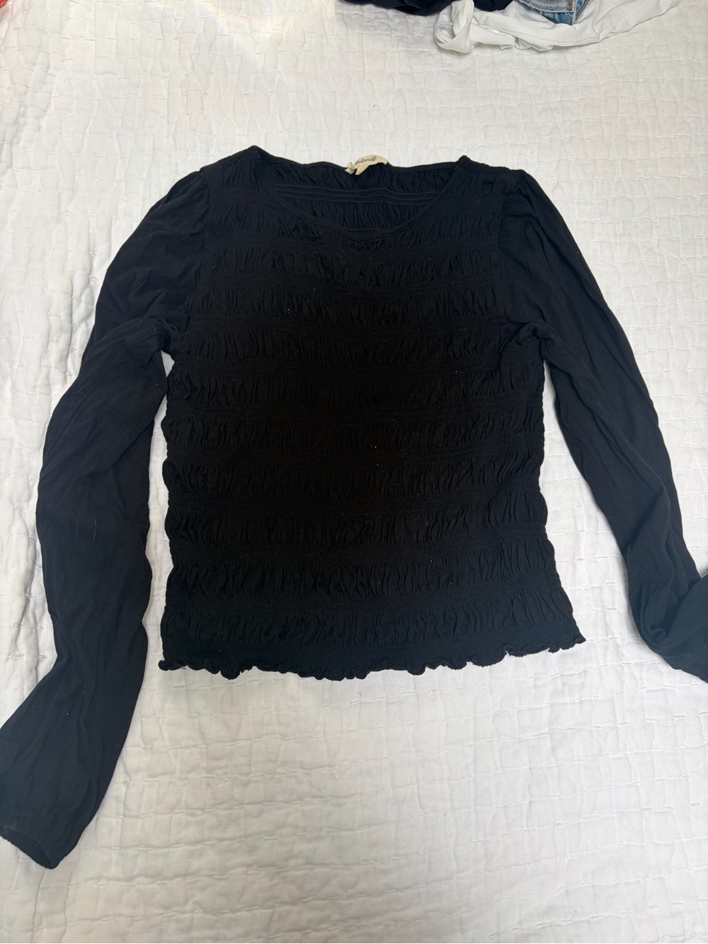 Madewell Black Smocked Long-Sleeve Top size small never worn